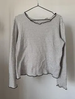 Dazy ストライプ柄 フリル長袖Tシャツ XL