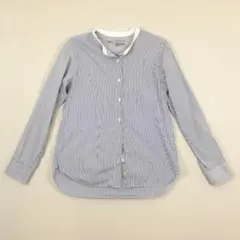 無印良品 綿100% 青白縦縞シャツ 襟回り白 Lサイズ