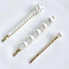 パール装飾ヘアピン 3点セット ゴールド×パール