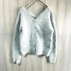 May Pretty♡フェザーヤーン ビジューボタン カーディガン 水色 M