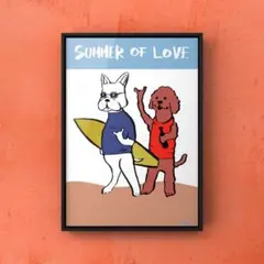 ★A4フレーム付き★オリジナル アートポスター FRIEND サーフィン 犬