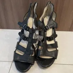 訳あり　激安　お得　ブラックストラップサンダル 中ヒール　値下げ