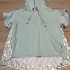 【axes femme】レース切り替え フード付きトップス ミントグリーン