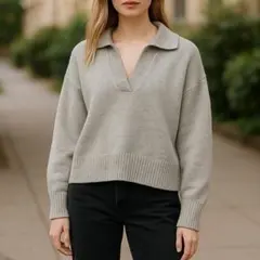 ジーユー GU ニット Vネック 長袖 ポロ襟 リラックス カジュアル 美品