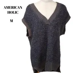 AMERICAN HOLIC チャコールグレー ブークレVネックニット 266