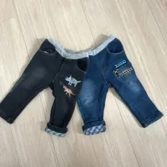 恐竜刺繍デニムパンツ2枚セット
