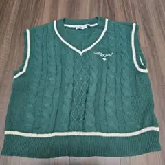 ALGY グリーン ケーブルニット ベスト