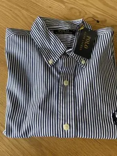 新品ポロラルフローレン　シャツ　タグ付き　ネイビーストライプ　匿名発送ダメージ