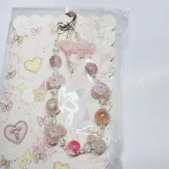 ハンドメイド ピンクビーズ ストラップ