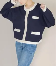 regleam リグリーム　バイカラーカーディガン ネイビー