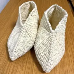 ⑧ 靴下カバー　靴下　毛糸　手編み　ハンドメイド ニット　クリーム色