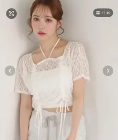 ホワイト レース クロップドトップス