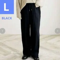新品 しまむら 陽さん 裏起毛 ピンタック ワイドパンツ L ブラック 黒