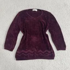 vintage モヘア調 ニット 七分袖 ワインレッド ふんわり素材 上品 古着