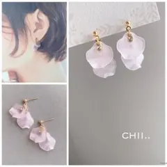 No.880 桜ピアス　花びらピアス　フラワーピアス　桜　すりガラス　薄ピンク