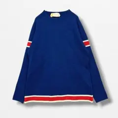 ♡ホワイトスタッグ 【L】配色ヴィンテージ ニットセーター 袖ライン ブルー