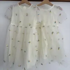 【110.120cm】まとめ売り！花柄刺繍 チュールワンピース キッズドレス