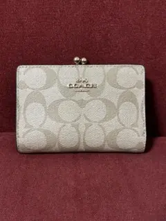 COACH 二つ折り財布 ベージュ キャンバス