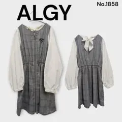 ALGY グレー チェック柄 ワンピース シャツ袖 長袖 リボン 卒業式 美品