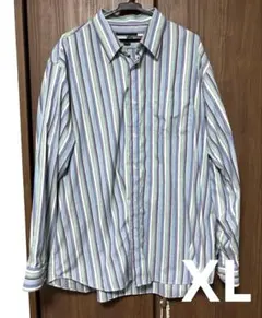 大*丼様 古着 ストライプ シャツ XL 紫 水色 オーバーサイズ 長袖 メンズ