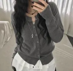 グレー ニットカーディガン 長袖 韓国