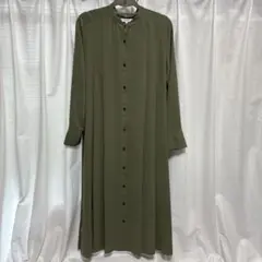 値下げ【美品】PLST オリーブ色 長袖 後ろプリーツシャツワンピース S