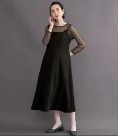 ドットチュールインナー付きスカラップキャミワンピース　メルロー