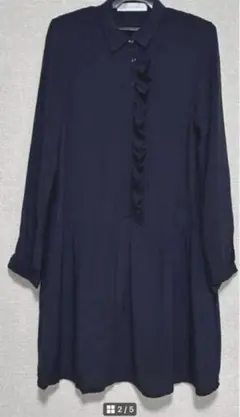 ジョゼフ　ネイビー フリル付き長袖ワンピース