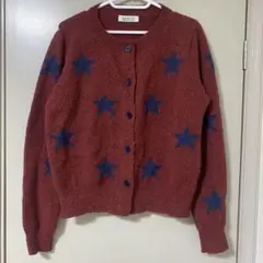 3.3 FIELD TRIP ボルドー　カーディガン　長袖　星柄　ネイビー　F