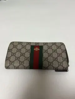 美品　GUCCI 長財布 GGスプリーム シェリーライン 蜂 ラウンドジップ