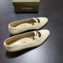 Yoshinoya 編み込みパンプス ベージュ 低ヒール