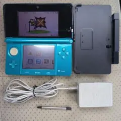 3DS 本体 アクアブルー 充電器 セット 簡易動作確認済み タッチペン付き