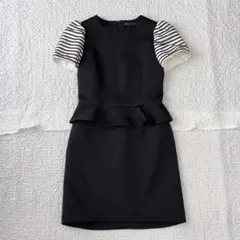 美品 ボーダーズアットバルコニー ペプラムTEE ボーダー 半袖 黒 vu0
