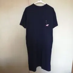 ネイビー 半袖ワンピース ポケット刺繍