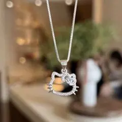 新品 ハローキティちゃんシルバーストーンネックレス キャラクターグッズ リボン猫