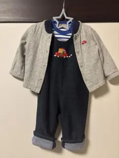 ミキハウス　3点セット　70〜80cm オーバーオール　長袖T　カーディガン
