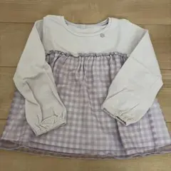 長袖カットソー パステル紫と白チェック 110㎝