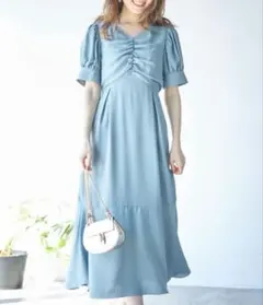 tocco　ウエストりぼん付きフロントシャーリングワンピース