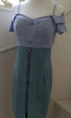 オフショルダー ギンガムチェック韓国 ドレス