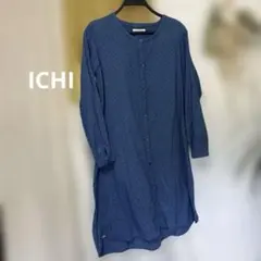 ICHI 綿ドットブルーシャツチュニック　訳ありのサムネイル