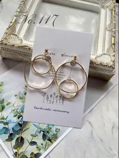 No.117 ゴールドフープのアシンメトリーピアス/ノンホールピアス