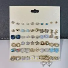 30ペア ピアスセット まとめ売り ブルー ゴールド 花 パール 【1点限定】