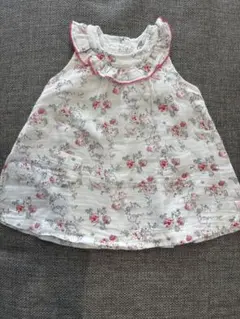 プチバトー フラワープリント フリル付きワンピース 70cm