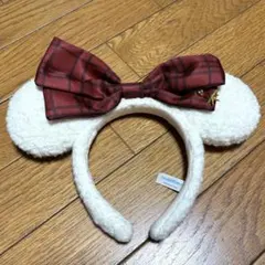 ディズニークリスマスカチューシャ チェック柄リボン
