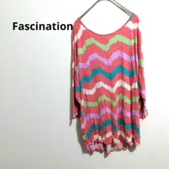 Fascination　ジグザグ柄　五分袖　トップス　カットソー　ピンク