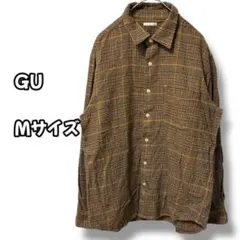 N0859　チェックシャツ　長袖コットンシャツ　ブラウン　M