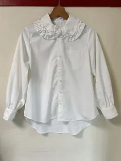 LOWRYS FARM フリル付きホワイトブラウス　長袖S 140-150cm