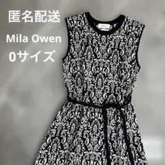 Mila Owen ベルト付ノースリーブニットワンピース　総柄　綺麗目