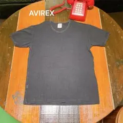AVIREX ワッフルTシャツ Vネック　ブラック L 半袖 フェード 古着
