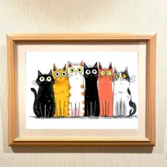 6匹の猫のアートポスター